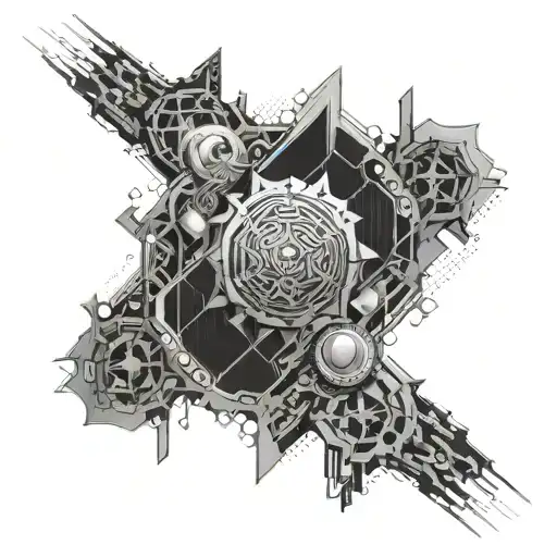 An Abstract Design Inspired By Engineering Blueprints And Ancient Mythology