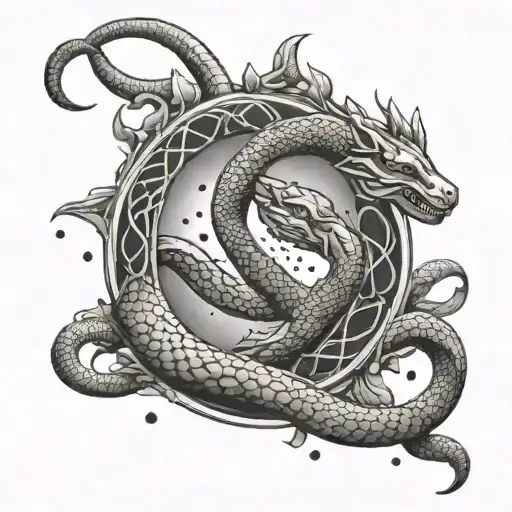 Create A Tattoo Featuring A Sagittarius Symbol Intertwined With A Snake In A Dotwork Style