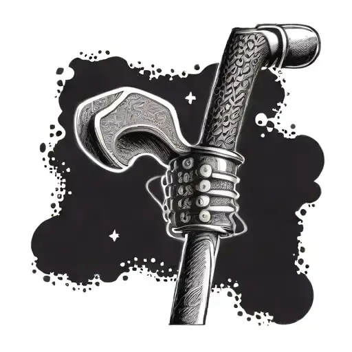 A Carpenter's Hammer Morphing Into A Golf Club With Intricate Dotwork Details