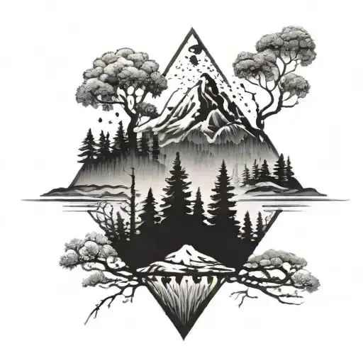 A Forest Scene With A Hidden Path Leading To A Mountain Peak