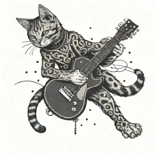 A Cat Playing A Guitar With A Satanic Twist