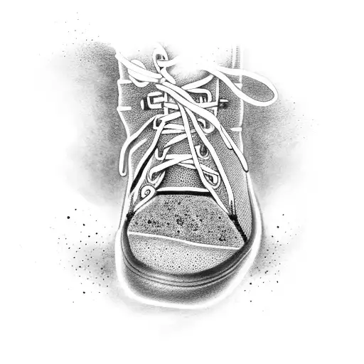Black Tattoo Of A Tennis Shoe Brand In Brick Dust Being Painted By A Brush