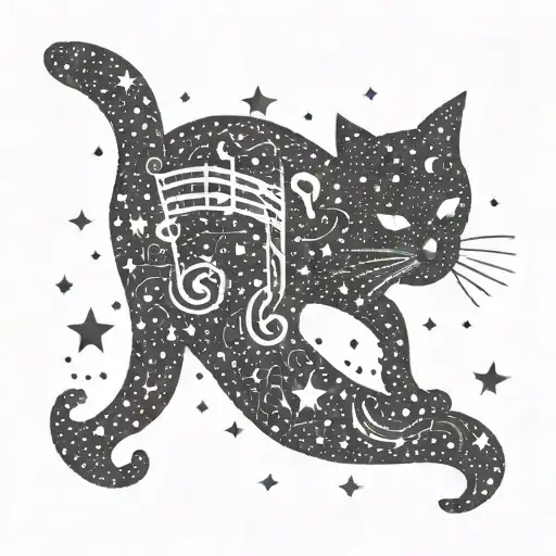 A Music Note Made Of Stars With A Silhouette Of A Cat