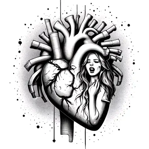 Human Heart Mechanical Car And Woman Screaming And Crying