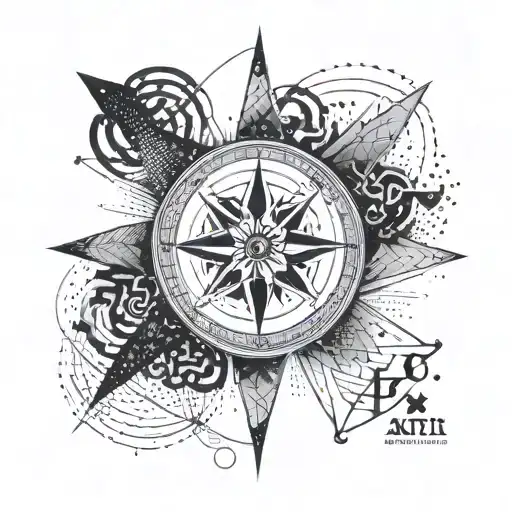 A Minimalist Geometric Design Of A Compass With The Words 'Amor Fati' Integrated In The Needle