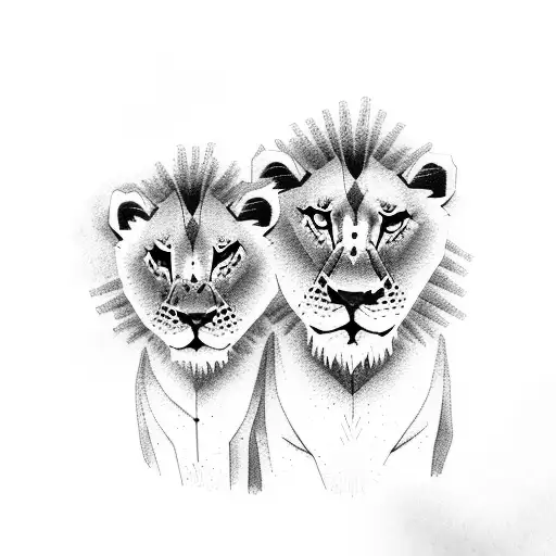 Male Lion And Lion Cub