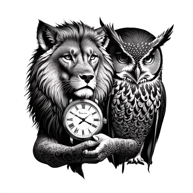 The Lion And The Wolf And The Owl Holds A Broken Watch And
