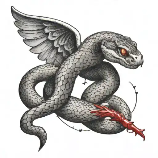 Create A Dotwork Tattoo Of A Snake With Wings Intertwined With A Blood Glucose Meter