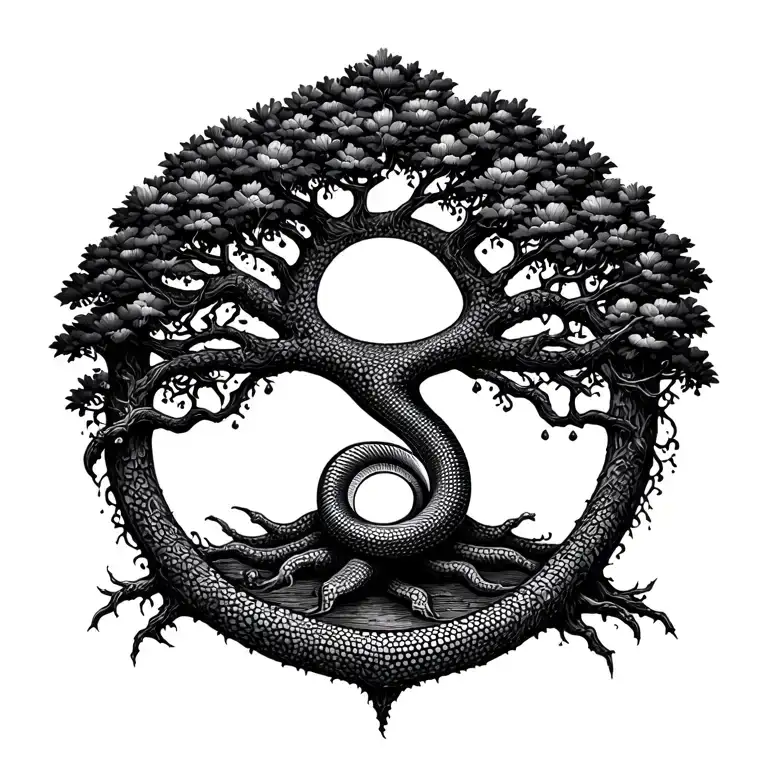 Tree Of Life With Gate To Heaven And Snake