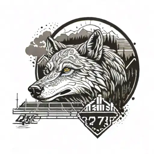 An Abstract Representation Of A Sports Field With A Wolf And The Year 1978 Intertwined