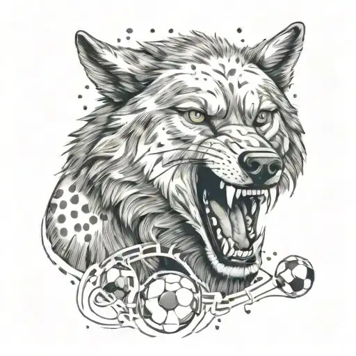 Wolf With Open Mouth In A Football Stadium Near The Sea