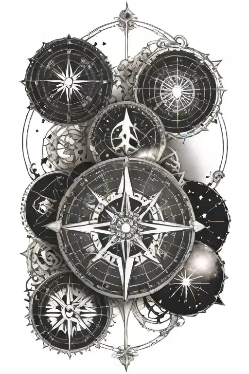 A Compass Rose With Astrology Symbols Pointing Towards Different Travel Destinations