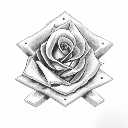 Cross Made From Nails With Rose In The Back