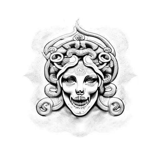 Ancient Greek Medusa Logo With Skulls Around
