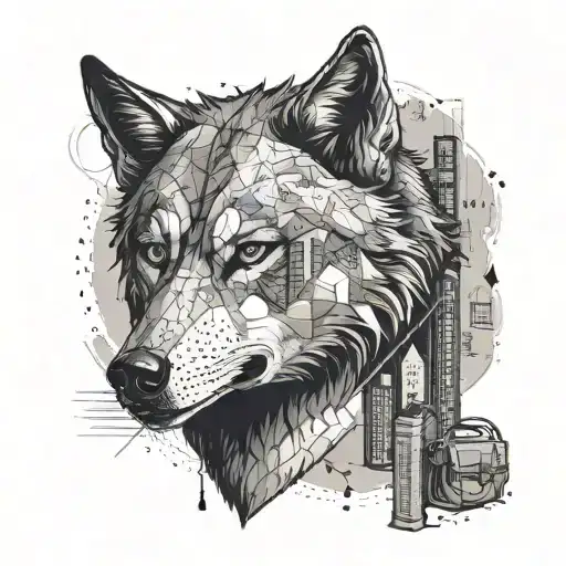 A Fierce Wolf With A Finance Briefcase In A Cityscape