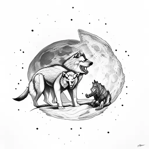 Spartan Fighting A Wolf Under The Moon