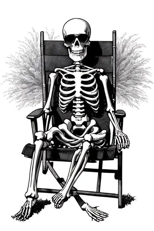 Skeleton Sitting In A Lawn Chair With Sunglasses On