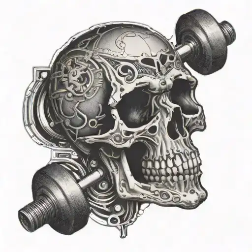 Create A Tattoo Of A Skull Lifting Weights With Intricate Dotwork Details