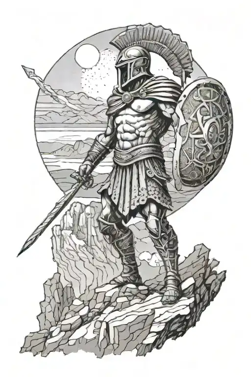 A Spartan Warrior Standing On A Cliff Overlooking A Vast Wilderness