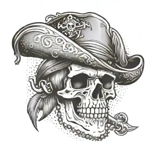 A Pirate Skull With A Feathered Hat And A Treasure Map In The Background