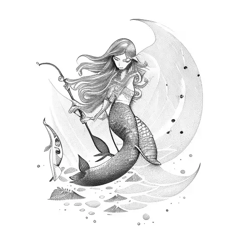 Mermaid Fishing In A Lake