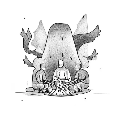 Three Friends Sitting Around A Campfire