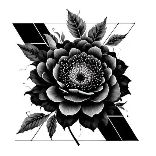 Black Dahlia With Geometric Shapes Surrounding Them