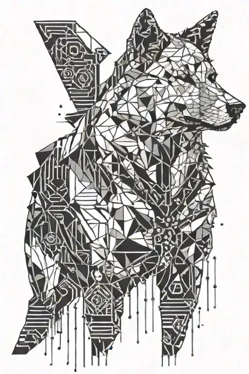 A Geometric Wolf Silhouette With Circuit Board Patterns Symbolizing Engineering