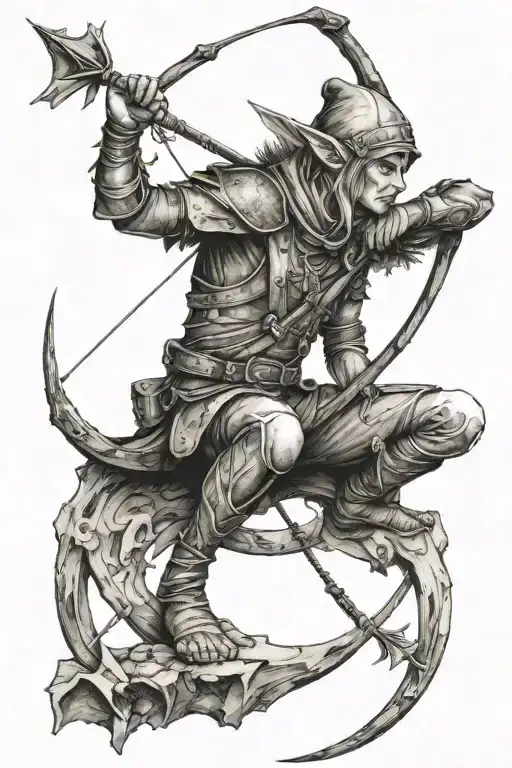 Wood Elf Sitting On A Moon With Bow And Arrow