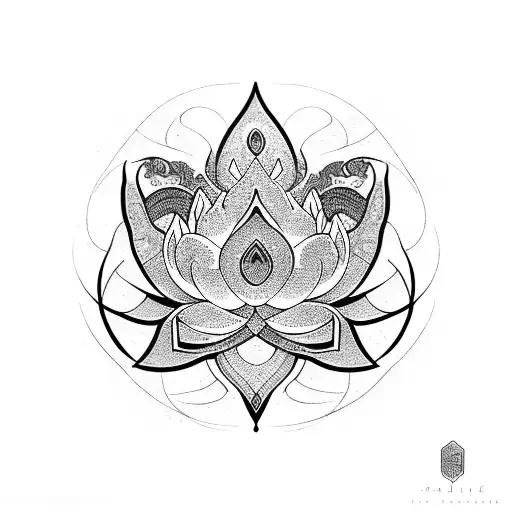 Unalome Symbol With Lotus Having Intricate Designs