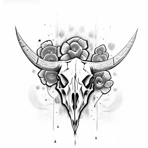 Bull Skull With Blue Flowers