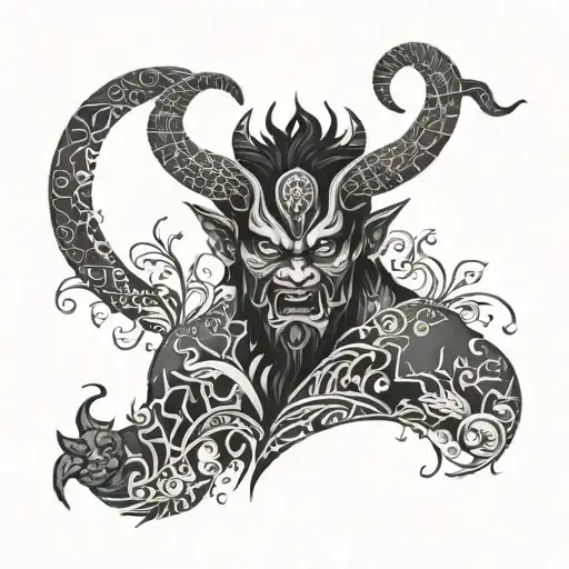 An Oni Demon Surrounded By Intricate Floral Patterns