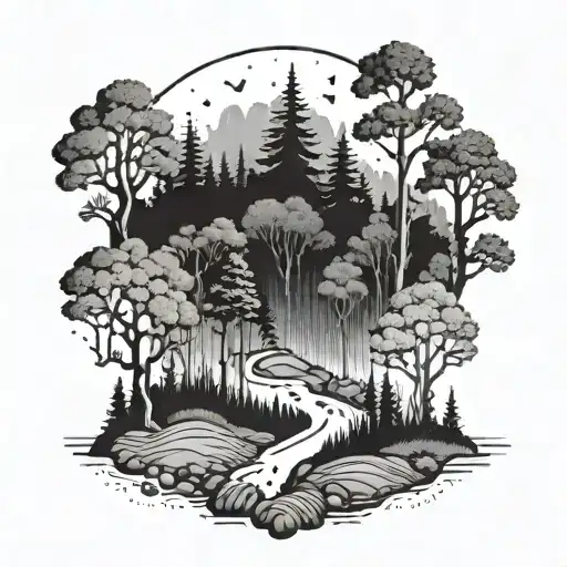 A Serene Forest Scene With A Hidden Hiking Trail Winding Through The Trees