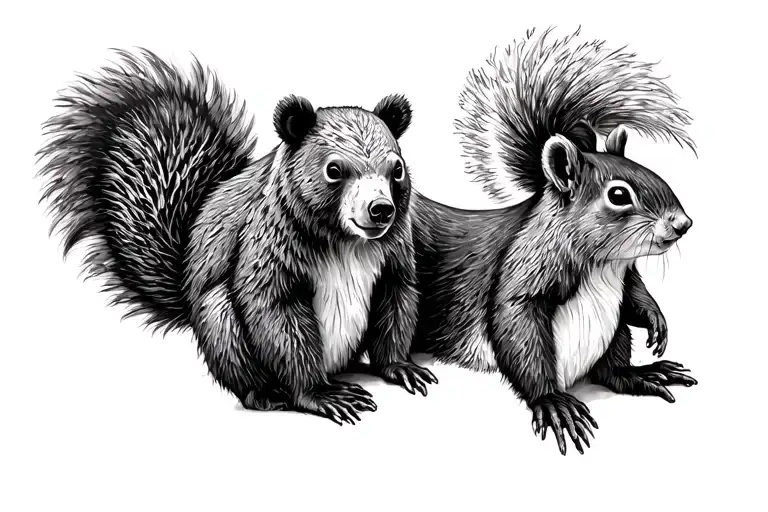 Bear With A Squirrel Companion