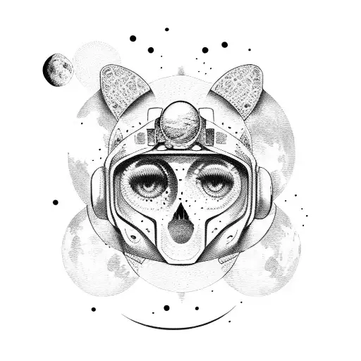 Moon Astronauta Dot And Lines