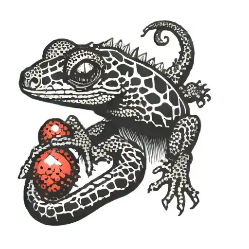 Design A Black And Red Tattoo Of A Gecko Playing Video Games