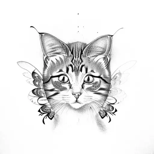 Cat Tribal Pattern On Butterfly Wings