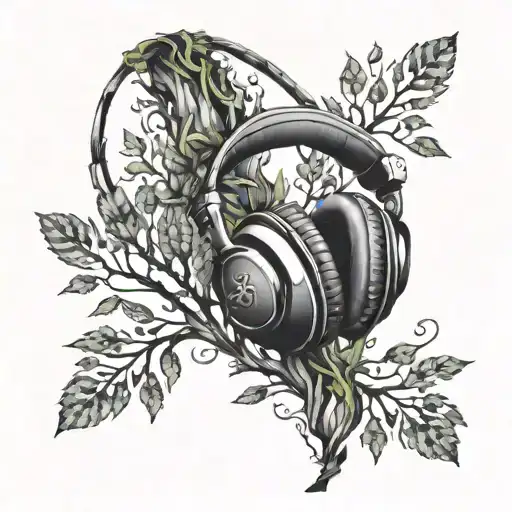 A Pair Of Headphones Morphing Into A Tree With Music Notes As Leaves