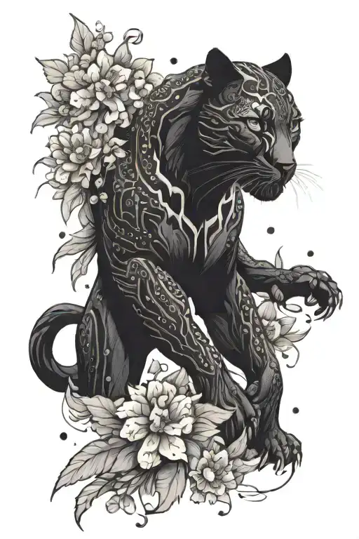 Black Panther Walking Through Stalks Of Full Blooming Explosion Of Flowers