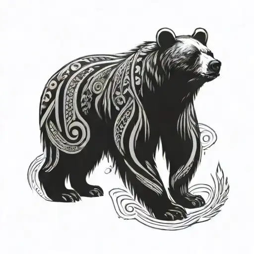 Abstract Representation Of A Bear Standing Strong With First Nations Symbols Integrated