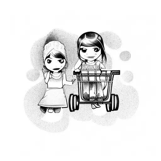 2 Little Girls In A Shopping Cart Driving Very Fast