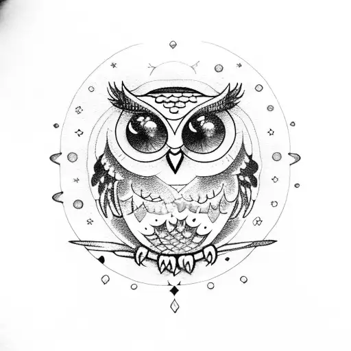 Owl With Flowers And Planets