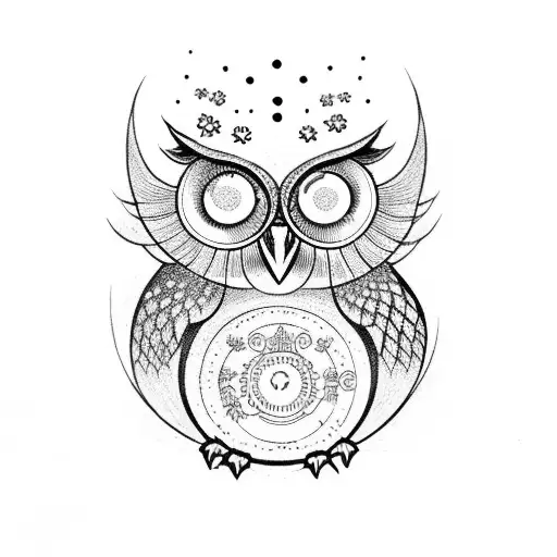Owl With Flowers And Planets