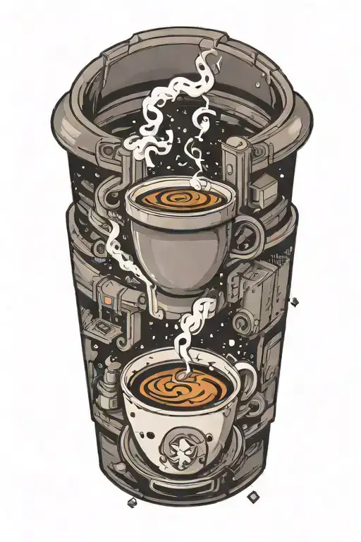 A Smoking Coffee Cup With Pixelated Video Game Characters Emerging From The Steam