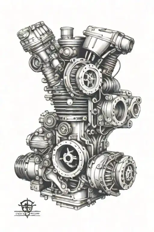 Create A Tattoo Of A Luxury Car Engine With Hidden Euro Symbols In The Design