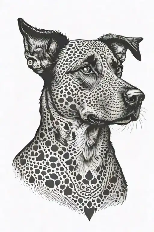 A Dotwork Portrait Of A Dog With A Paw Print Border
