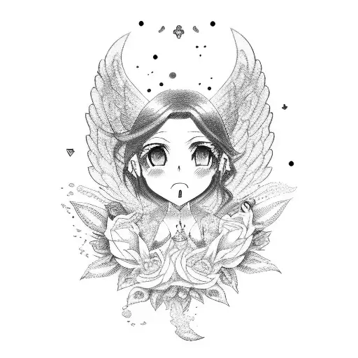 Una Manga De Un Angel Con Bolsa De Dinero Y Rosaa