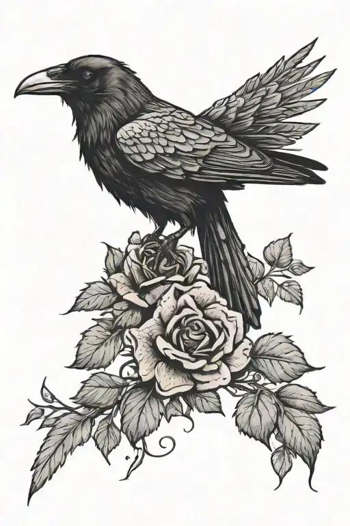 Raven Perched With Rose Single Red