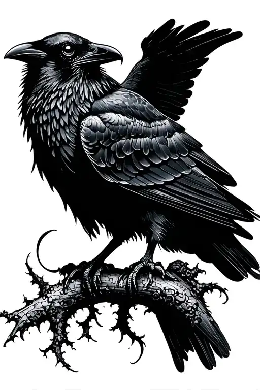 Raven Perched With A Mysterious Silhouette Russian Gothic
