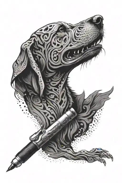 Dotwork Design Of A Vape Pen Morphing Into A Snarling Dog
